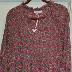 Rose + Olive NWT Puff Long Sleeve Pink/Green Boho Top Size XL